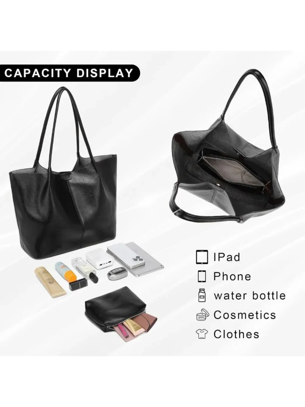 Large Capacity Soft Leather Tote Bag for Women - Multi-Use Purse for Work